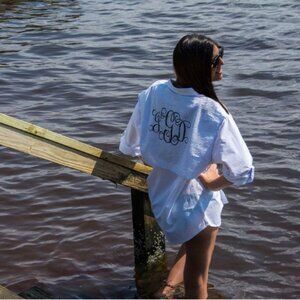 Blue Seersucker Button Up, Beach Cover Up